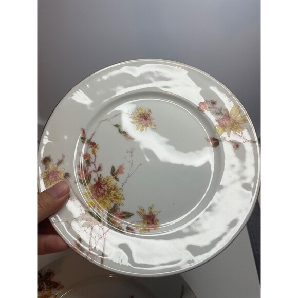 5 Antique Limoges SALAD Plates Yellow Flowers GOLD Edge 7" (Jean Pouyant) - Picture 10 of 14